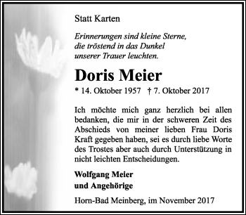 Anzeige  Doris Meier  Lippische Landes-Zeitung