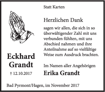 Anzeige  Eckhard Grandt  Lippische Landes-Zeitung