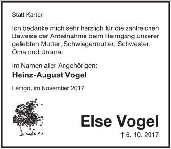 Anzeige  Else Vogel  Lippische Landes-Zeitung