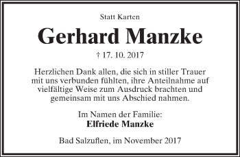 Anzeige  Gerhard Manzke  Lippische Landes-Zeitung