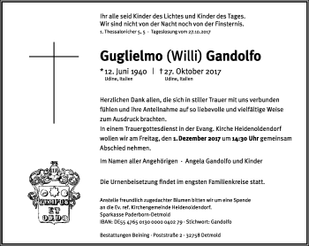 Anzeige  Guglielmo Gandolfo  Lippische Landes-Zeitung