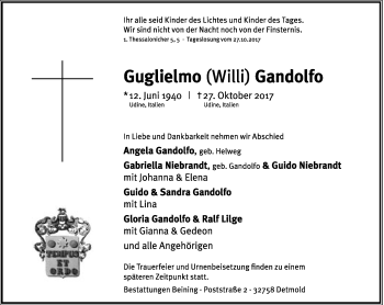 Anzeige  Guglielmo Gandolfo  Lippische Landes-Zeitung