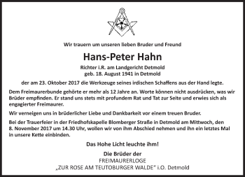 Anzeige  Hans-Peter Hahn  Lippische Landes-Zeitung