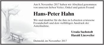 Anzeige  Hans-Peter Hahn  Lippische Landes-Zeitung