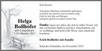 Anzeige  Helga Bollhöfer  Lippische Landes-Zeitung