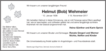 Anzeige  Helmut Wehmeier  Lippische Landes-Zeitung