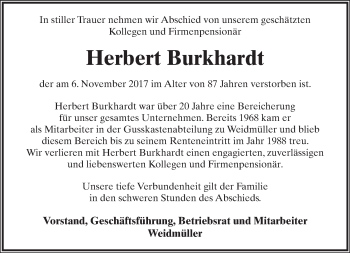 Anzeige  Herbert Burkhardt  Lippische Landes-Zeitung