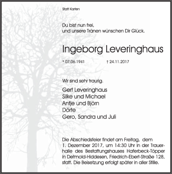 Anzeige  Ingeborg Leveringhaus  Lippische Landes-Zeitung
