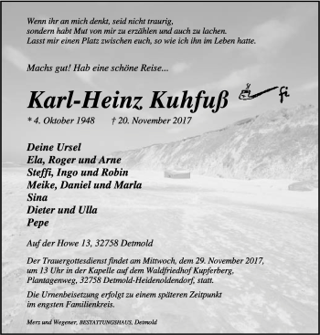 Anzeige  Karl-Heinz Kuhfuß  Lippische Landes-Zeitung