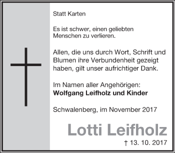 Anzeige  Lotti Leifholz  Lippische Landes-Zeitung