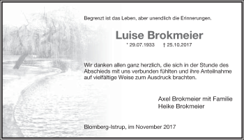 Anzeige  Luise Brokmeier  Lippische Landes-Zeitung