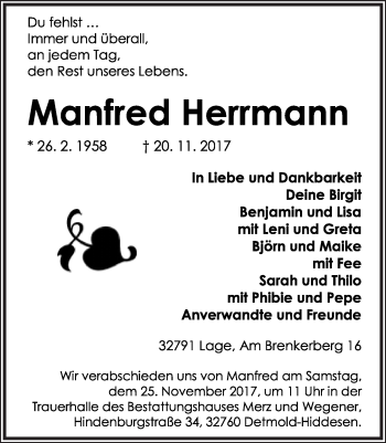 Anzeige  Manfred Herrmann  Lippische Landes-Zeitung