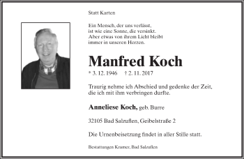 Anzeige  Manfred Koch  Lippische Landes-Zeitung