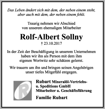 Anzeige  Rolf-Albert Sollny  Lippische Landes-Zeitung