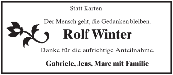 Anzeige  Rolf Winter  Lippische Landes-Zeitung