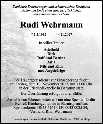 Anzeige  Rudi Wehrmann  Lippische Landes-Zeitung