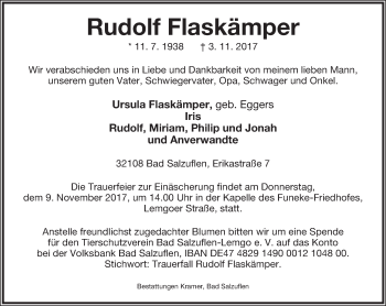 Anzeige  Rudolf Flaskämper  Lippische Landes-Zeitung