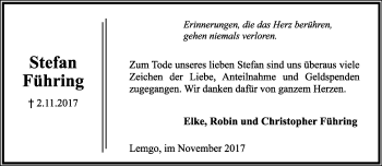 Anzeige  Stefan Führing  Lippische Landes-Zeitung