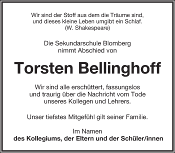 Anzeige  Torsten Bellinghoff  Lippische Landes-Zeitung