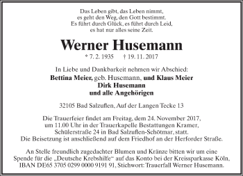 Anzeige  Werner Husemann  Lippische Landes-Zeitung