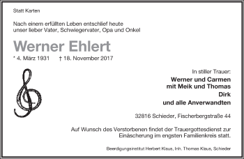 Anzeige  Werner Ehlert  Lippische Landes-Zeitung