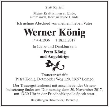 Anzeige  Werner König  Lippische Landes-Zeitung