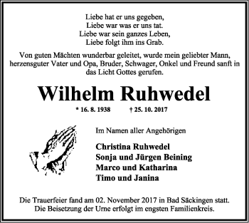 Anzeige  Wilhelm Ruhwedel  Lippische Landes-Zeitung