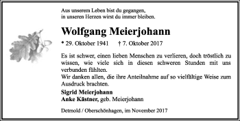 Anzeige  Wolfgang Meierjohann  Lippische Landes-Zeitung