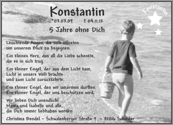 Anzeige  Konstantin   Lippische Landes-Zeitung