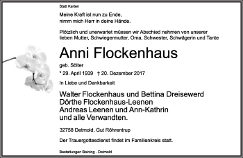 Anzeige  Anni Flockenhaus  Lippische Landes-Zeitung