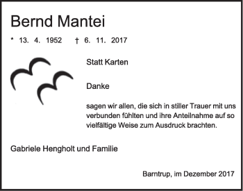 Anzeige  Bernd Mantei  Lippische Landes-Zeitung