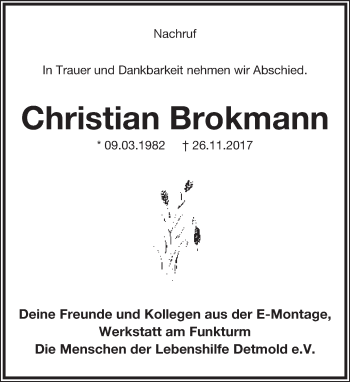 Anzeige  Christian Brokmann  Lippische Landes-Zeitung