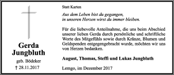 Anzeige  Gerda Jungbluth  Lippische Landes-Zeitung