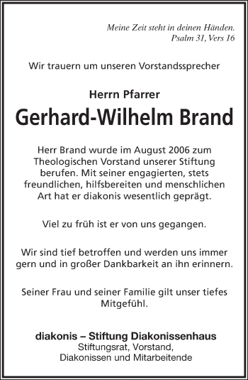 Anzeige  Gerhard-Wilhelm Brand  Lippische Landes-Zeitung
