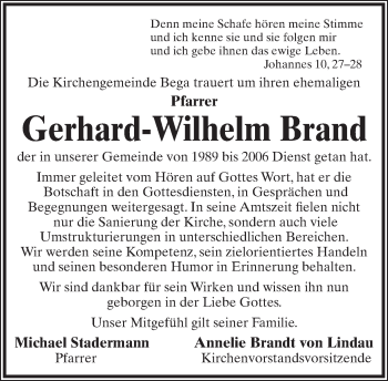 Anzeige  Gerhard-Wilhelm Brand  Lippische Landes-Zeitung