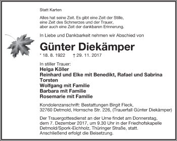 Anzeige  Günter Diekämper  Lippische Landes-Zeitung