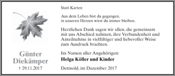 Anzeige  Günter Diekämper  Lippische Landes-Zeitung