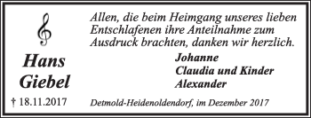 Anzeige  Hans Giebel  Lippische Landes-Zeitung