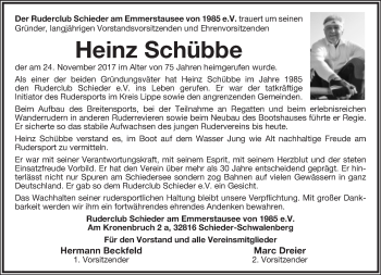 Anzeige  Heinz Schübbe  Lippische Landes-Zeitung