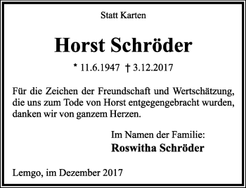 Anzeige  Horst Schröder  Lippische Landes-Zeitung