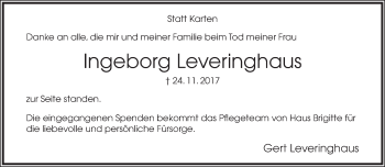 Anzeige  Ingeborg Leveringhaus  Lippische Landes-Zeitung