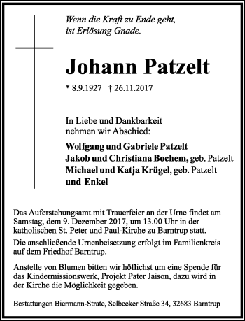Anzeige  Johann Patzelt  Lippische Landes-Zeitung