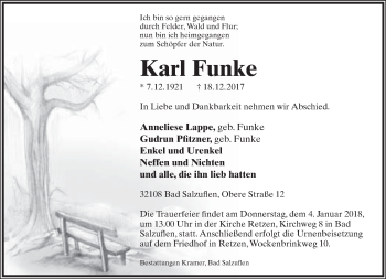 Anzeige  Karl Funke  Lippische Landes-Zeitung