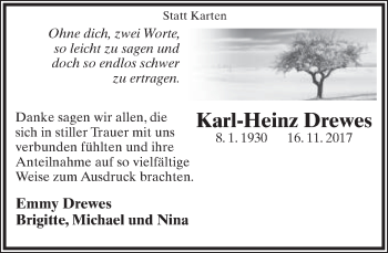 Anzeige  Karl-Heinz Drewes  Lippische Landes-Zeitung