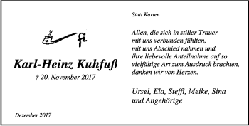 Anzeige  Karl-Heinz Kuhfuß  Lippische Landes-Zeitung