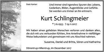 Anzeige  Kurt Schlingmeier  Lippische Landes-Zeitung