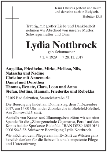 Anzeige  Lydia Nottbrock  Lippische Landes-Zeitung