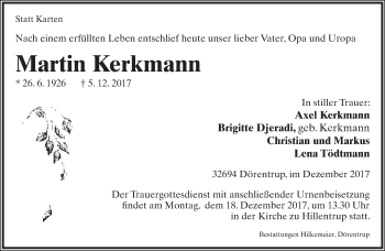 Anzeige  Martin Kerkmann  Lippische Landes-Zeitung