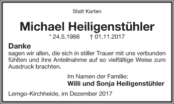 Anzeige  Michael Heiligenstühler  Lippische Landes-Zeitung