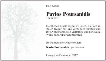 Anzeige  Pavlos Poursanidis  Lippische Landes-Zeitung